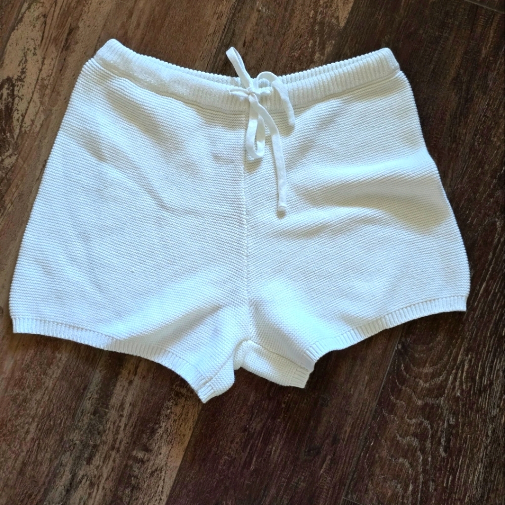 Olivaceous White Knit Drawstring Shorts